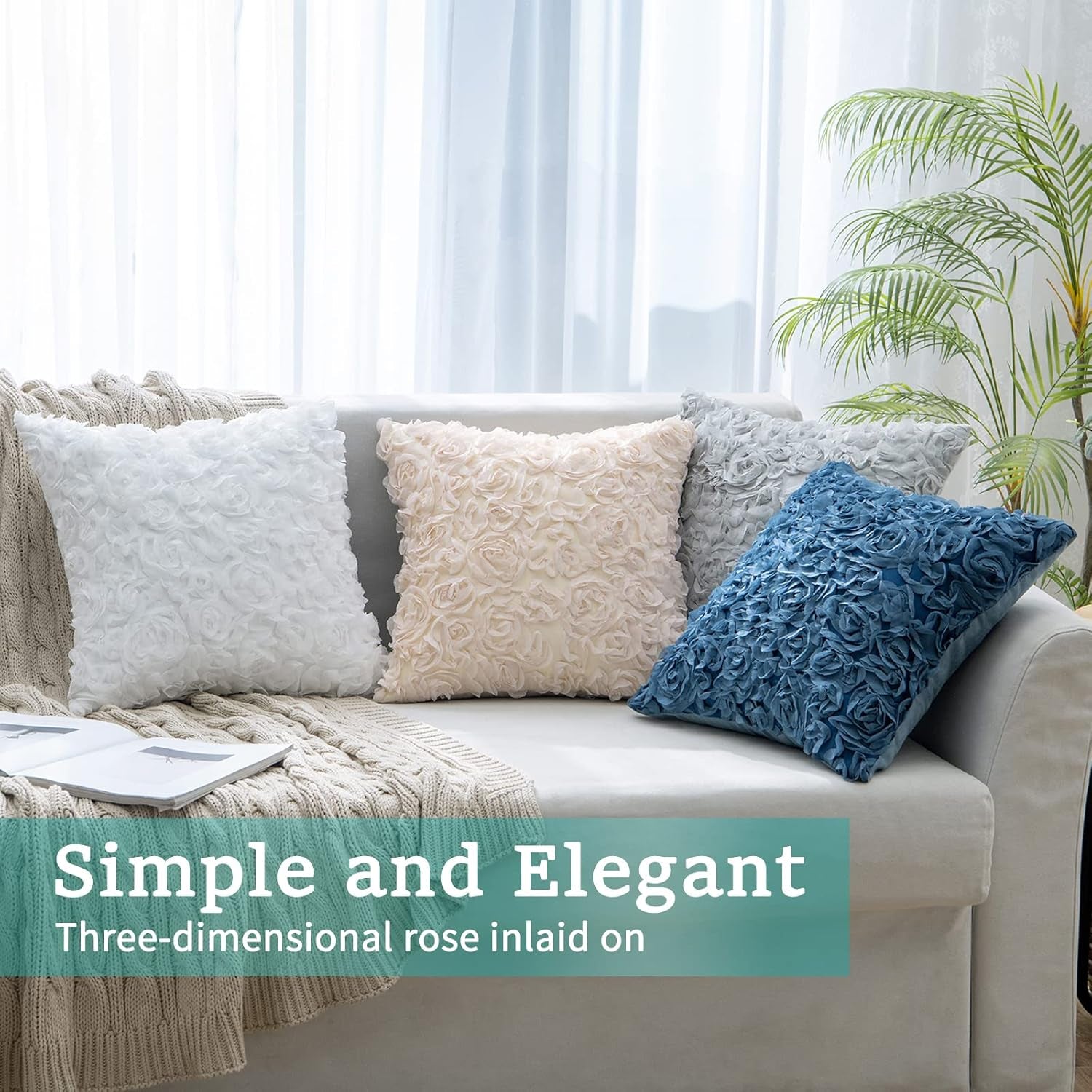 3D Decorative Chiffon Rose Flower Throw Pillow Cover for Valentine's Day - Solid Pillowcase for Women, Ideal for Wedding, Sofa, Bedroom, and Car Decor, 12x20 Inch (30x50 cm), Apricot Pink