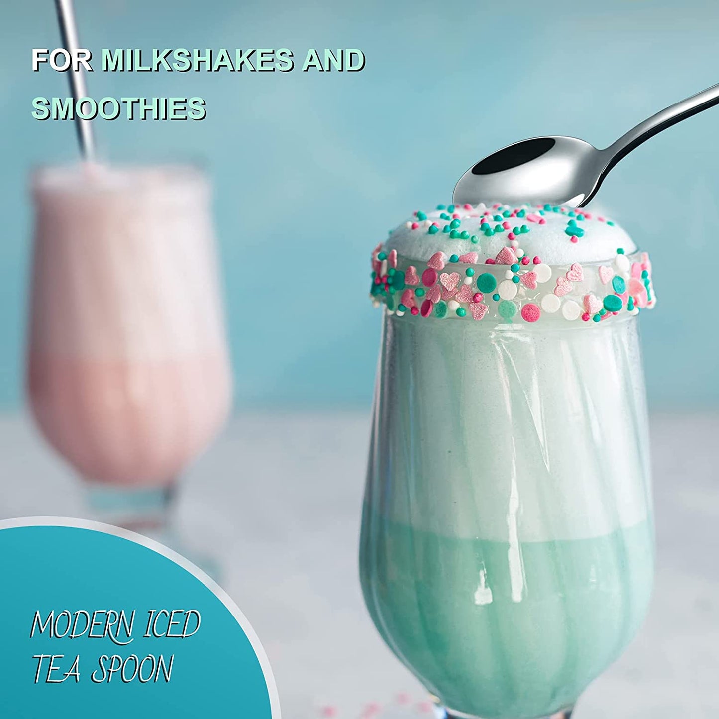 8-Piece 9-Inch Long Handle Iced Tea Spoon, Coffee Spoon, Ice Cream Spoons, Stainless Steel Cocktail Stirring Spoons