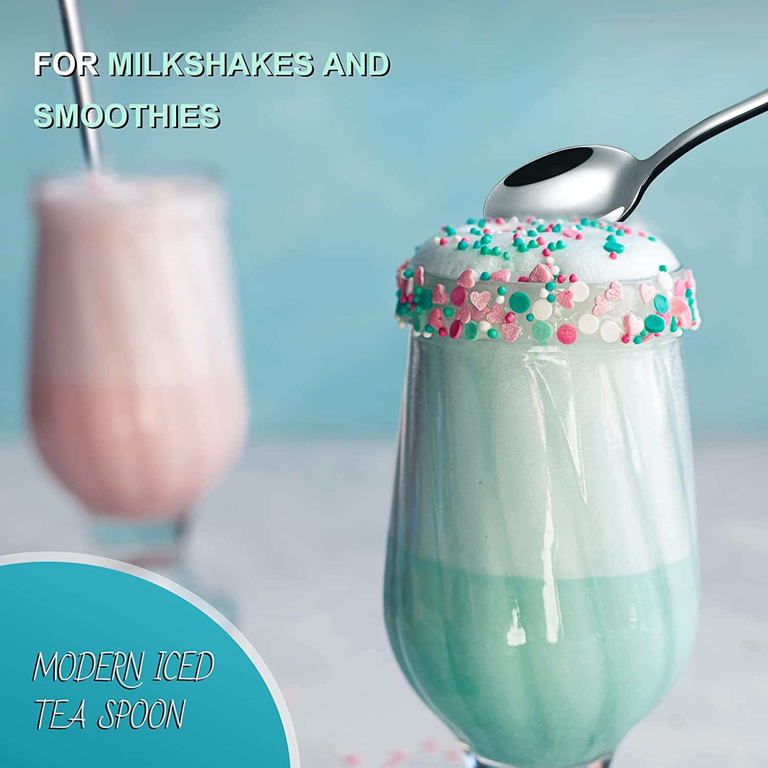 9-Inch Long Handle Iced Tea Spoon, Coffee Spoon, Ice Cream Spoons, Stainless Steel Cocktail Stirring Spoons, Set of 4