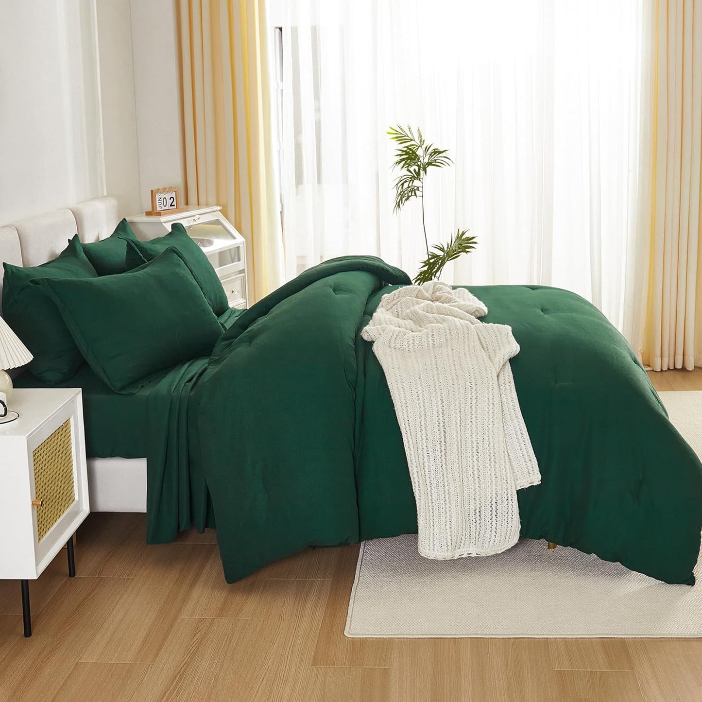 King Size Comforter Set Dark Emerald Green - 7 Pieces Bed in a Bag King Bedding Comforter Sets, Solid Lightweight Bed Set with Comforter, Sheets, Pillowcases & Shams