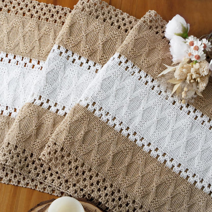 Boho Table Runner for Home Decor with Tassels 72 Inches Long Farmhouse Rustic Brown Macrame Burlap Table Decoration for Living Room Bridal Shower (12X72 Inches)
