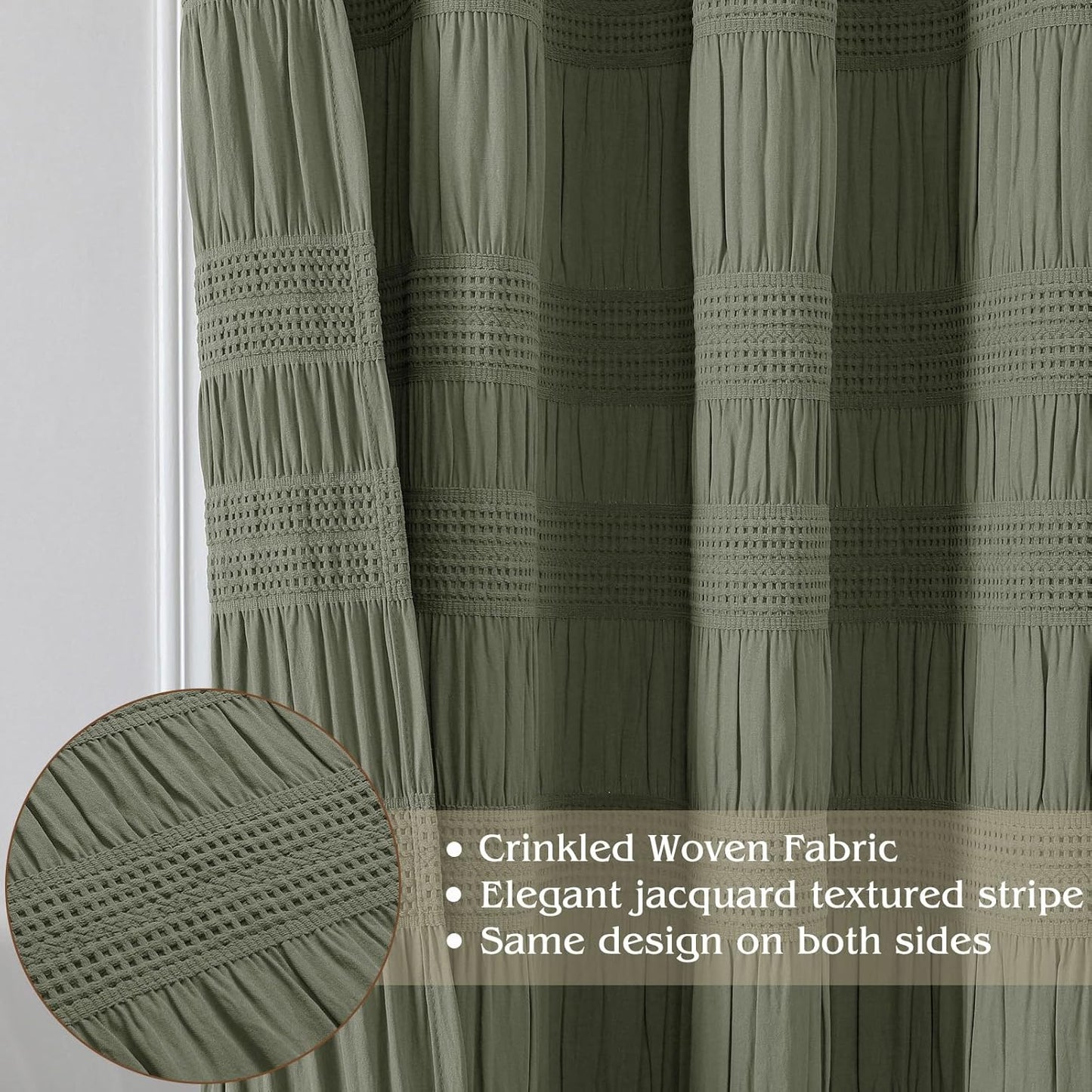 Sage Green Shower Curtain, Farmhouse Rustic Striped Textured Fabirc Stall Shower Curtain for Bathroom Narrow Stall Size, Hotel Style, Machine Washable, Sage Green, 36X72