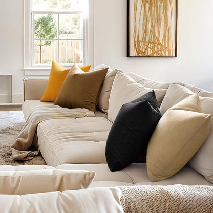 Velvet Throw Pillow Covers 18x18 Inches, Set of 2 - Black, Luxuriously Soft Decorative Cushion Cases for Modern Home Decor, Ideal for Sofa, Couch, Bed, and Chair with Invisible Zipper