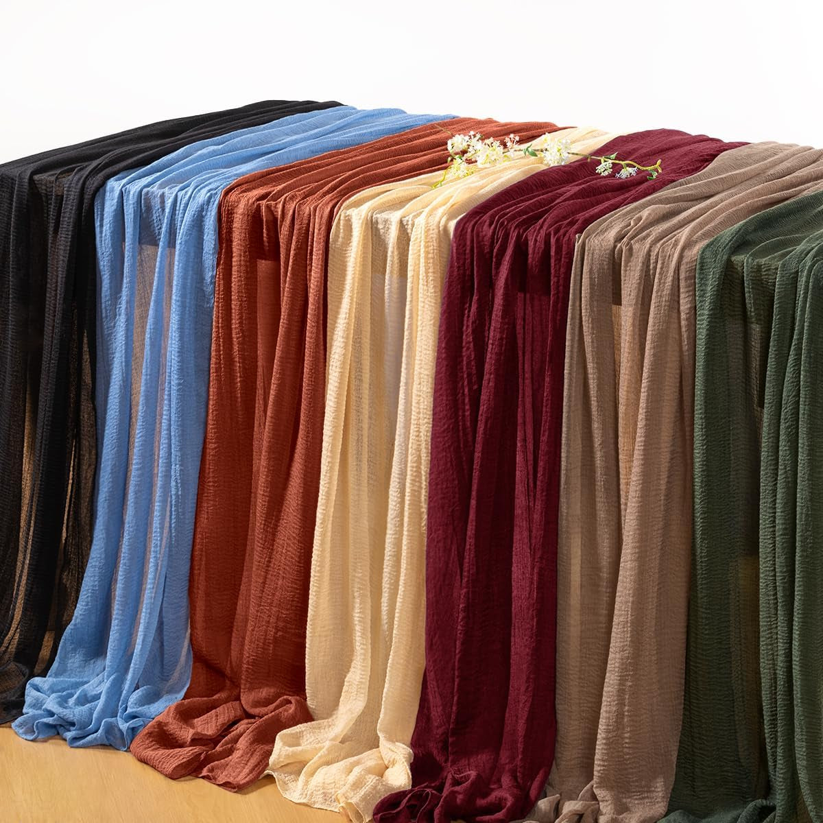 Nude Cheesecloth Table Runner 4 Pack Fall Thanksgiving Table Runners 120 Inches Boho Gauze Coffee Cheese Cloths for Rustic Wedding Bridal Baby Shower Decor Party Fall Table Centerpiece