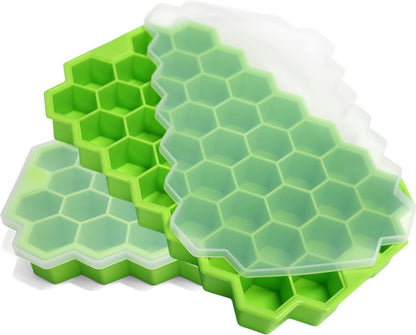 Magnetic Measuring Spoons Set Stainless Steel with Leveler,Ice Cube Trays for Freezer with Lid-37 Grid Silicone Ice Cube Tray with Lid for Small Ice Cube Molds,Easy-Release Reusable Ice Cube