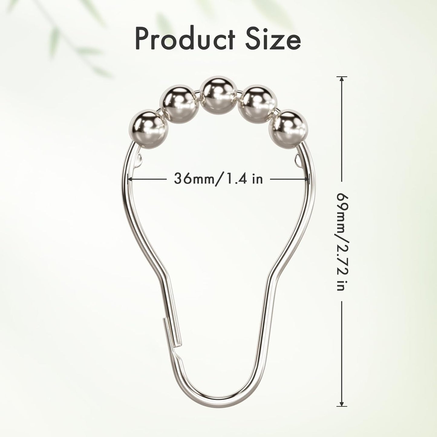 Shower Curtain Rings, Set of 12, Rust-Resistant Metal Shower Hooks Ring Shower Rings for Curtain Rolling Shower Curtain Hooks for Bathroom Shower Rod Shower Curtain Hangers, Nickel