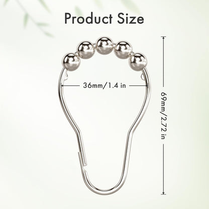 Shower Curtain Rings, Set of 12, Rust-Resistant Metal Shower Hooks Ring Shower Rings for Curtain Rolling Shower Curtain Hooks for Bathroom Shower Rod Shower Curtain Hangers, Nickel
