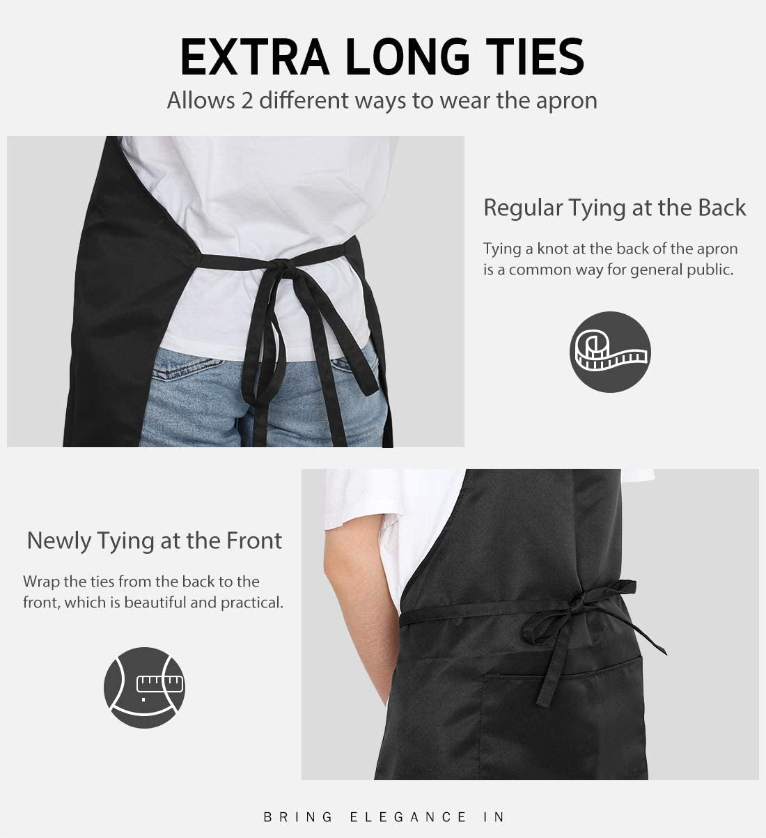 4 Pack Chef Apron, Adjustable Bib Apron Waterdrop Resistant Professional Cooking Aprons for Men Women with 2 Pockets, Black