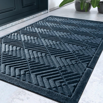 Door Mat Outdoor Entrance with Water Freeing Port, Heavy Duty Sturdy Non Slip Front Doormat Outdoor Indoor for Home Entranway, Patio Entrance Mat, Natural Rubber Backing, 29.5 X 17 Inch, Blue