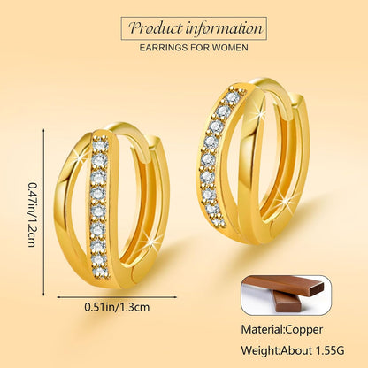 Small Huggie Hoop Earrings for Women, 14K Gold Plated Double Hoop Earrings, Cubic Zirconia Huggies Mini Hoop Earrings for Teen Girls