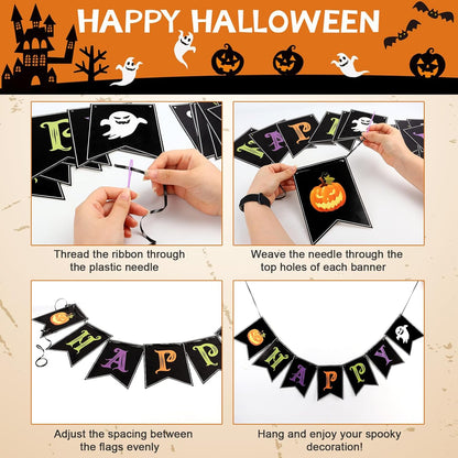 Halloween Decorations, Happy Halloween Banner, Spooky Party Garland for Indoor & Outdoor Decor, Trunk or Treat Backdrop, Spooky Hanging Supplies