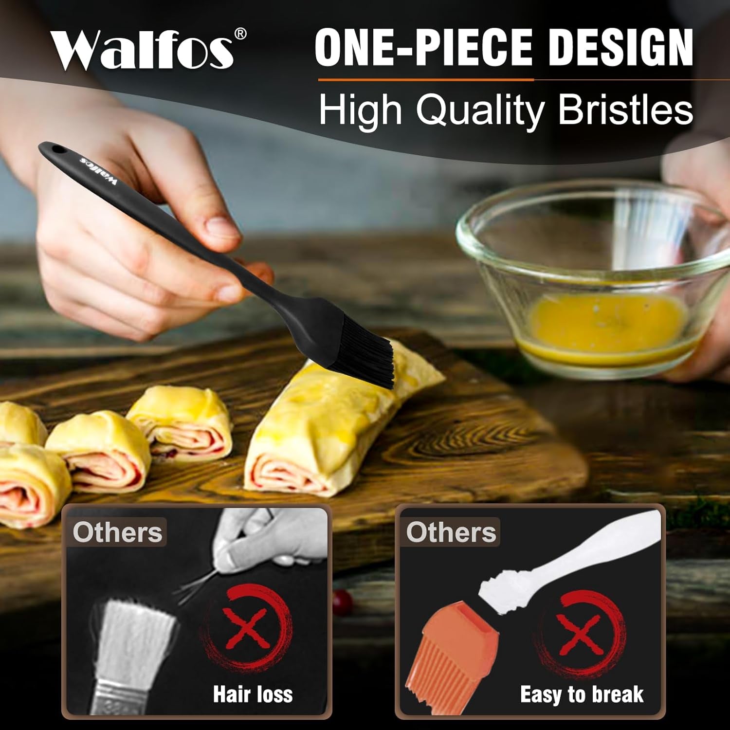 Silicone Basting Pastry Brush, Heat Resistant Pastry Brush Set, Strong Steel Core and One-Pieces Design, Perfect for BBQ Grill Baking Kitchen Cooking, BPA Free and Dishwasher Safe (2 Pcs)