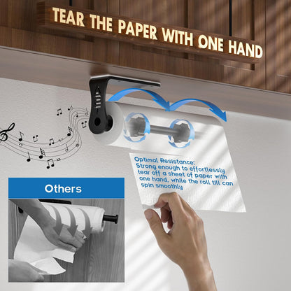 Black One-Hand Paper Towel Holder, Self-Adhesive or Screw-In, Stainless Steel, under Cabinet or Wall Mount, Space Saving, One-Hand Tear, Mute Design