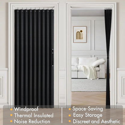 Halloween Accordion Style Magnetic Folding Door Curtains for Doorways/Closet, Room Divider Pleated Drapes with Hooks for Interior Living Room/Open Closet, Black, W42 X L78 Inches, 1 Panel