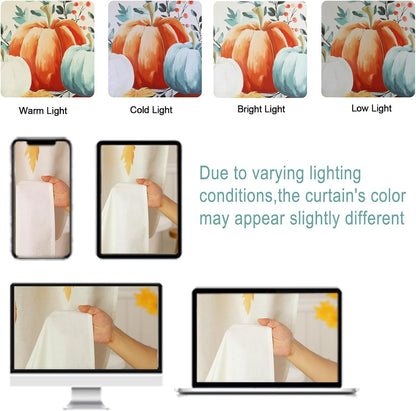 Autumn Pumpkin Fall Shower Curtain for Halloween Thanksgiving Harvest, Maple Leaf Floral Shower Curtain for Bathroom Decor, Polyester Waterproof Fabric, 72Wx72L Inch