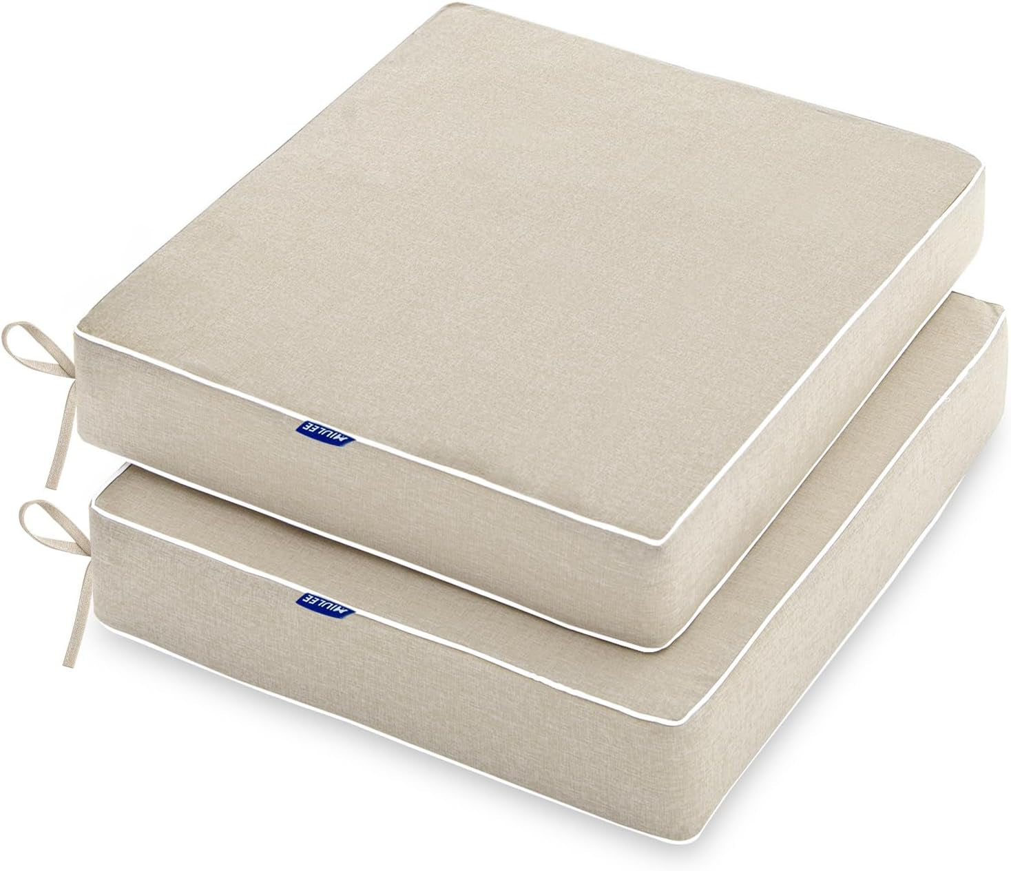 Outdoor Chair Cushions Set of 2, 19 x 19 x 3 Inch Waterproof Seat Cushions for Patio Furniture, Beige with Ties