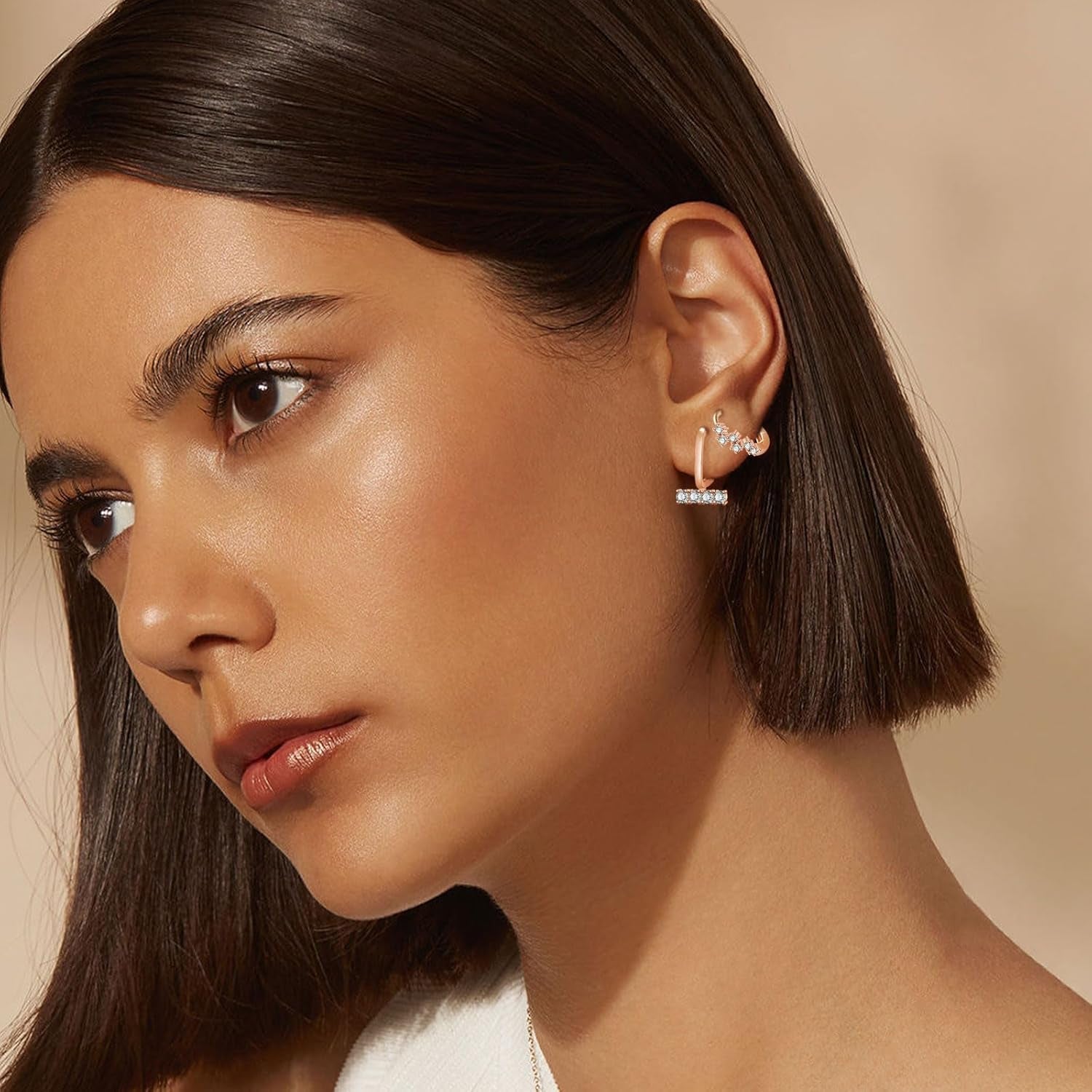 4Pairs Stud Hoop Earrings Set for Women Dainty Gold Earrings 14K Gold Plated Hypoallergenic Lightweight Huggie Hoops Earrings Cubic Zirconia Earrings for Women