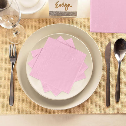 50 Pcs 3-Ply Light Pink Napkins Disposable Pink Cocktail Napkins Dessert for Dinner Wedding Birthday Party Anniversary Party, Baby Shower, Baby Pink Napkins 5 X 5 Inch Folded