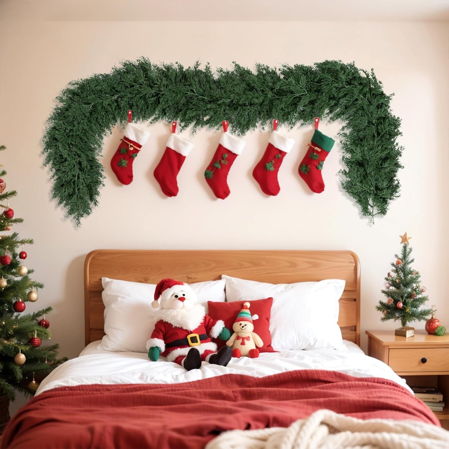 2Pcs Artificial Cedar Garland Real Touch Winter Pine Seasonal Christmas Greenery Garland for Table Mantle Background Wall Decorations (2, 6.4 FT)