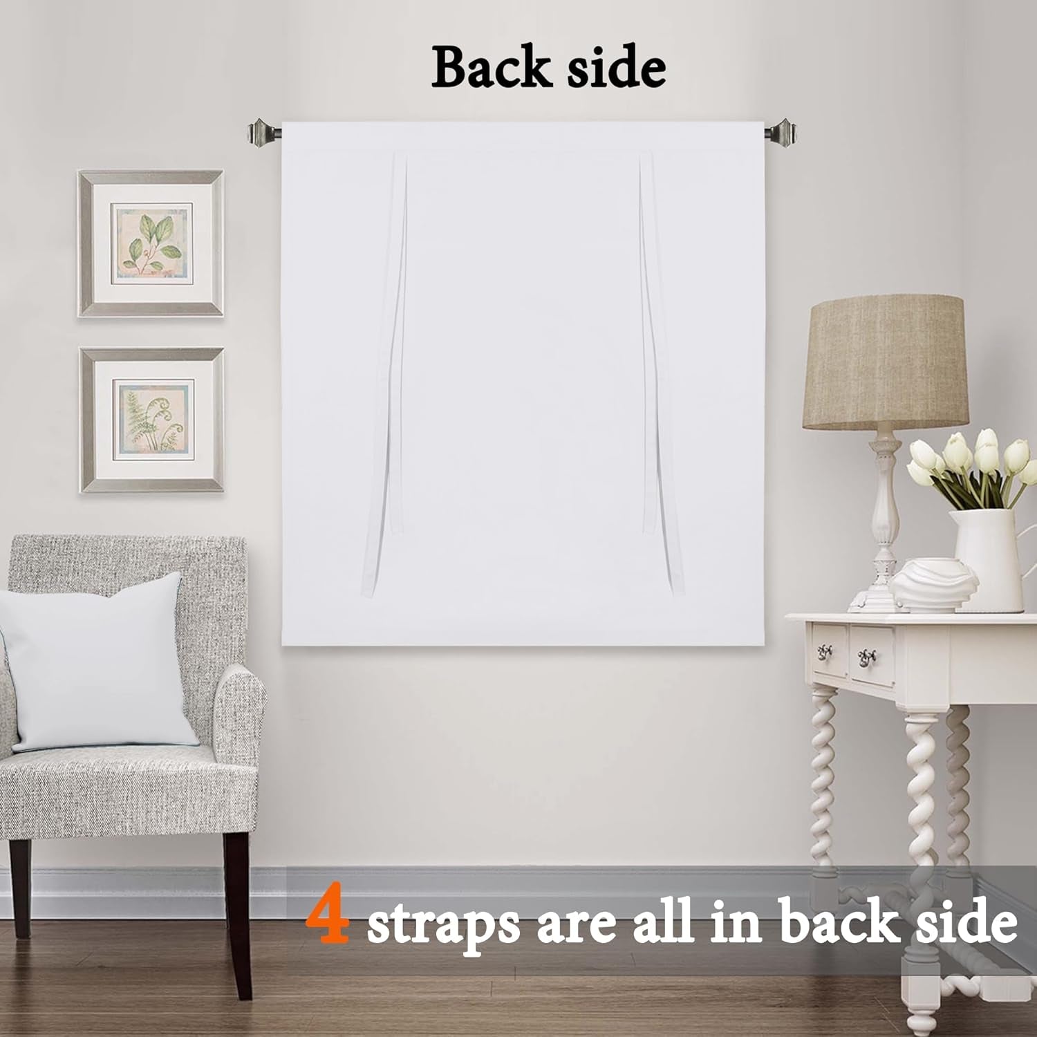 White Blackout Tie up Curtains Thermal Insulated Balloon Roman Shade Bathroom Window Adjustable Rod Pocket for Small Window 42 Inch by 45 Inch,Pure White