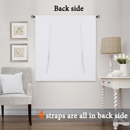 White Blackout Tie up Curtains Thermal Insulated Balloon Roman Shade Bathroom Window Adjustable Rod Pocket for Small Window 42 Inch by 45 Inch,Pure White