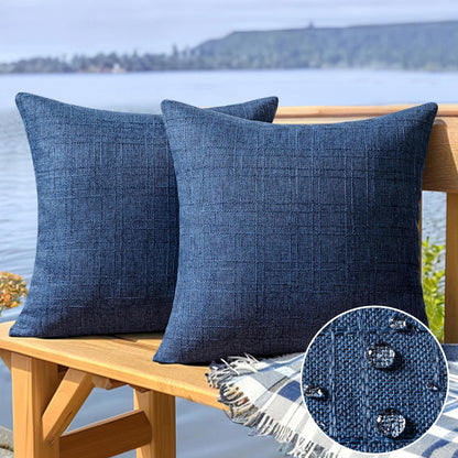Outdoor Waterproof Throw Pillow Covers Decorative Farmhouse Water Resistant Cushion Covers for Tent Patio Garden Couch Sofa Pack of 2, 16X16 Inch Navy Blue