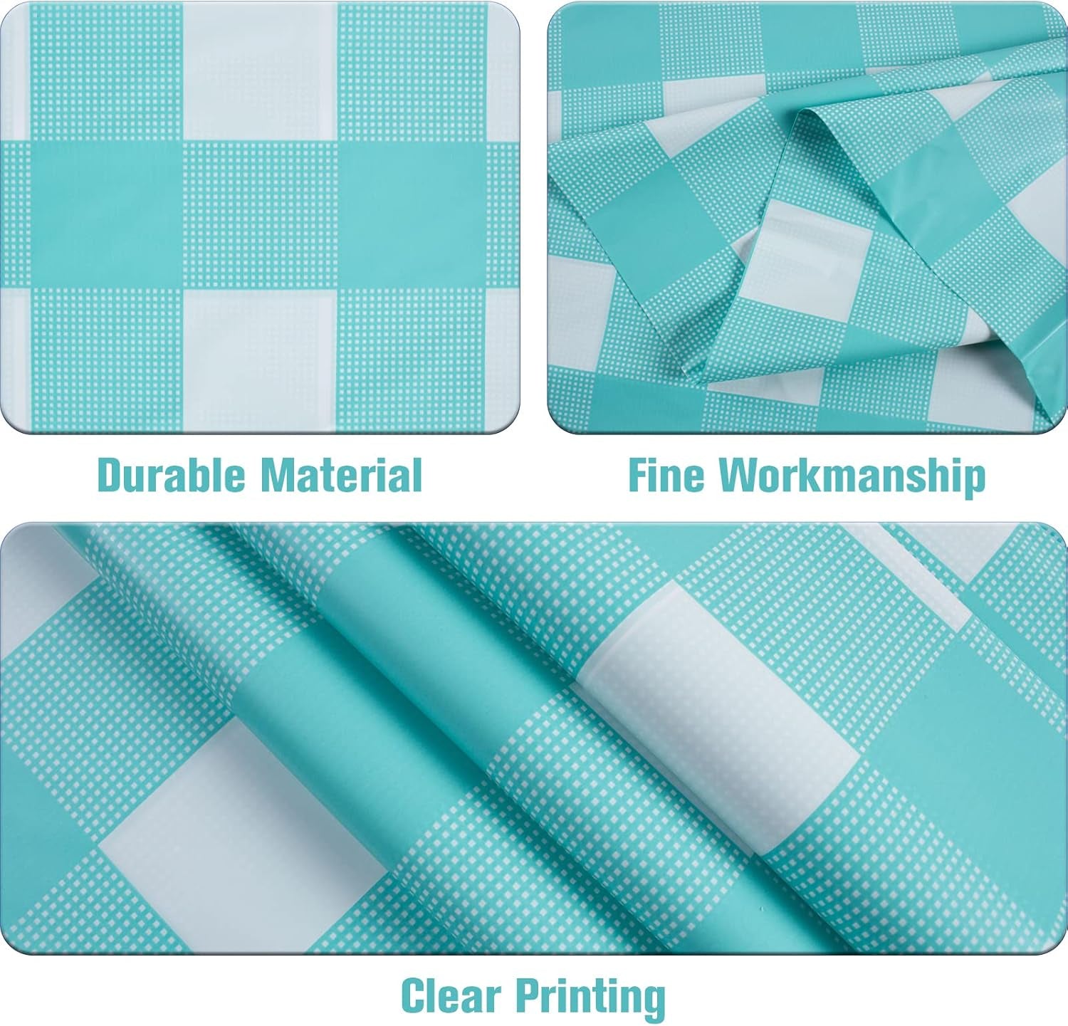3 Packs Aqua and White Checkered Tablecloths 54 X 108 Inches Disposable Plastic Gingham Tablecovers Waterproof Rectangle Picnic Party Table Covers for Birthday Party Supplies Christmas