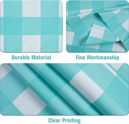 3 Packs Aqua and White Checkered Tablecloths 54 X 108 Inches Disposable Plastic Gingham Tablecovers Waterproof Rectangle Picnic Party Table Covers for Birthday Party Supplies Christmas