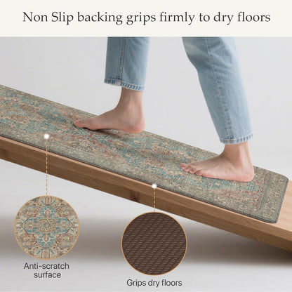 Kitchen Mats for Floor, 2PCS Kitchen Rugs Non Slip Washable, Waterproof anti Fatigue Mat, Comfort Standing Runner Rug for Sink, Office, Laundry, Home, 17.3"X47"+17.3"X30", Red&Brown