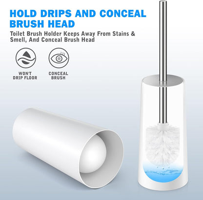 Toilet Brush and Holder Set - 2 Pack, Ergonomic 304 Stainless Steel Long Handle Toilet Bowl Brush for Elegant and Durable Bathroom Use (White)