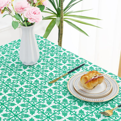 Rectangle Vinyl Table Cloth, Elastic Fitted Flannel Backed Tablecloth, 100% Waterproof Plastic Table Cover Fits 6 Foot Folding Tables for Picnic, Camping, Outdoor (Green, 30" X 72")