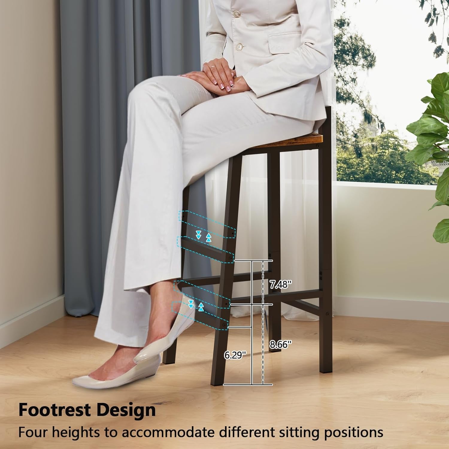 Adjustable Barstools, Bar Stools Set of 2, 24" Counter Height Stools, Modern Bar Stool with Footrest, Bar Chairs for Bar, Kitchen Lsland, Dining Room, Brown