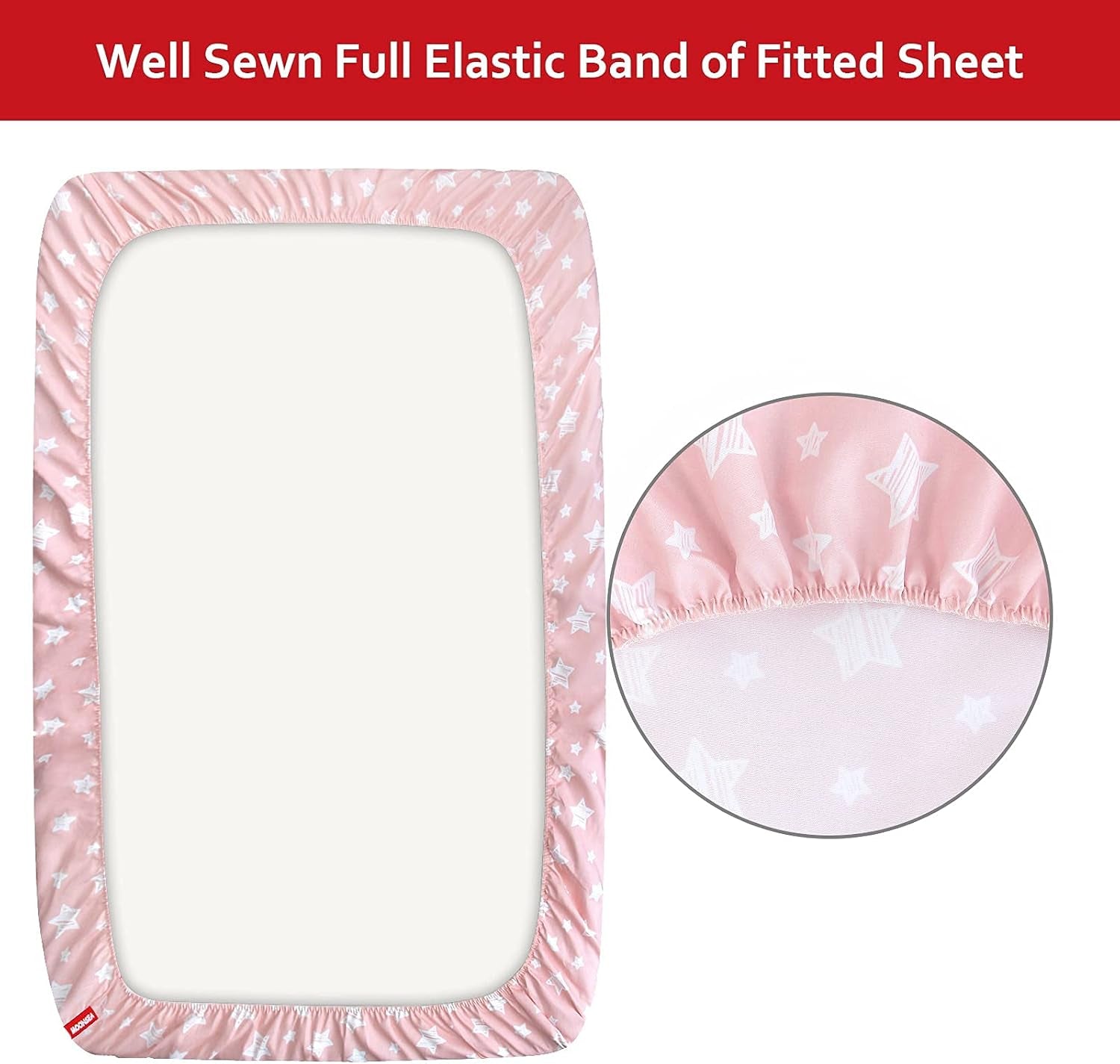 Toddler Bed Sheets for Girls - 3 Piece Set with Flat Sheet, Fitted Sheet, Pillowcase - Soft Breathable Baby Bedding, Pink Star