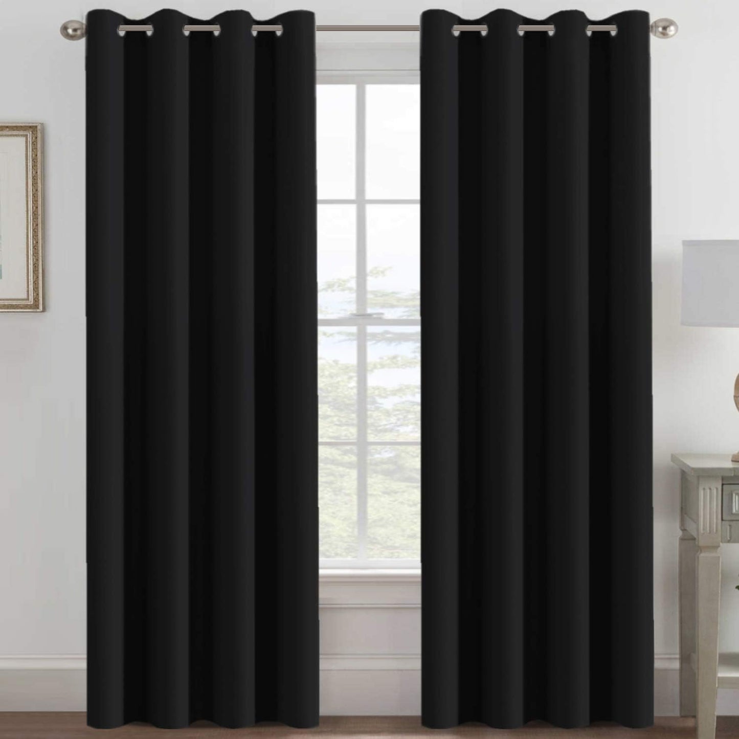 100% Blackout Curtains for Bedroom Black Out Curtains 96 Inch Thermal Insulated Long Blackout Curtains for Living Room, Energy Saving Curtains for Patio Door Grommet (1 Panel, Jet Black)