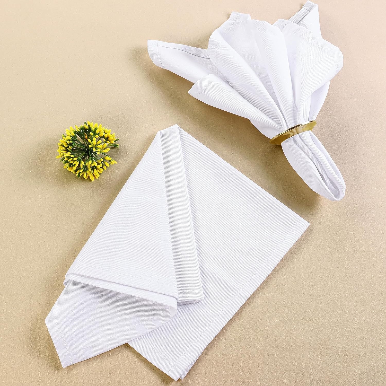 White Cloth Napkins [12 Pack, 18X18 Inch] Absorbent Cotton Blend Washable and Reusable for Dinner, Restaurant, Lunch, Wedding and Hotel