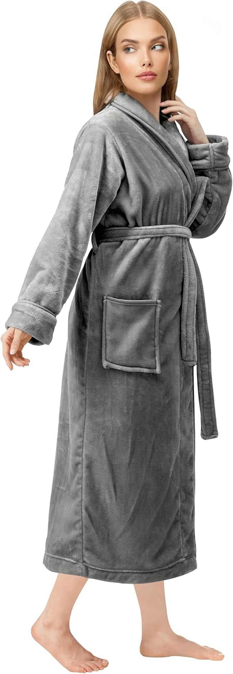 Premium Women'S Robe Plush Soft Long Bathrobe Warm Fleece Shawl Collar Spa Robe