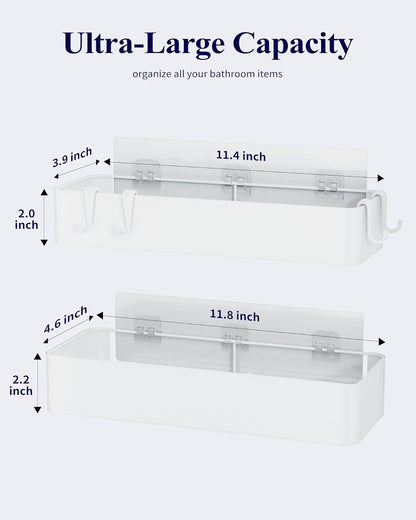 Large Shower Caddy - 2 Pack Adhesive Shower Organizer, Rustproof Metal Shelves, No-Drill Bathroom Organizers and Storage, White