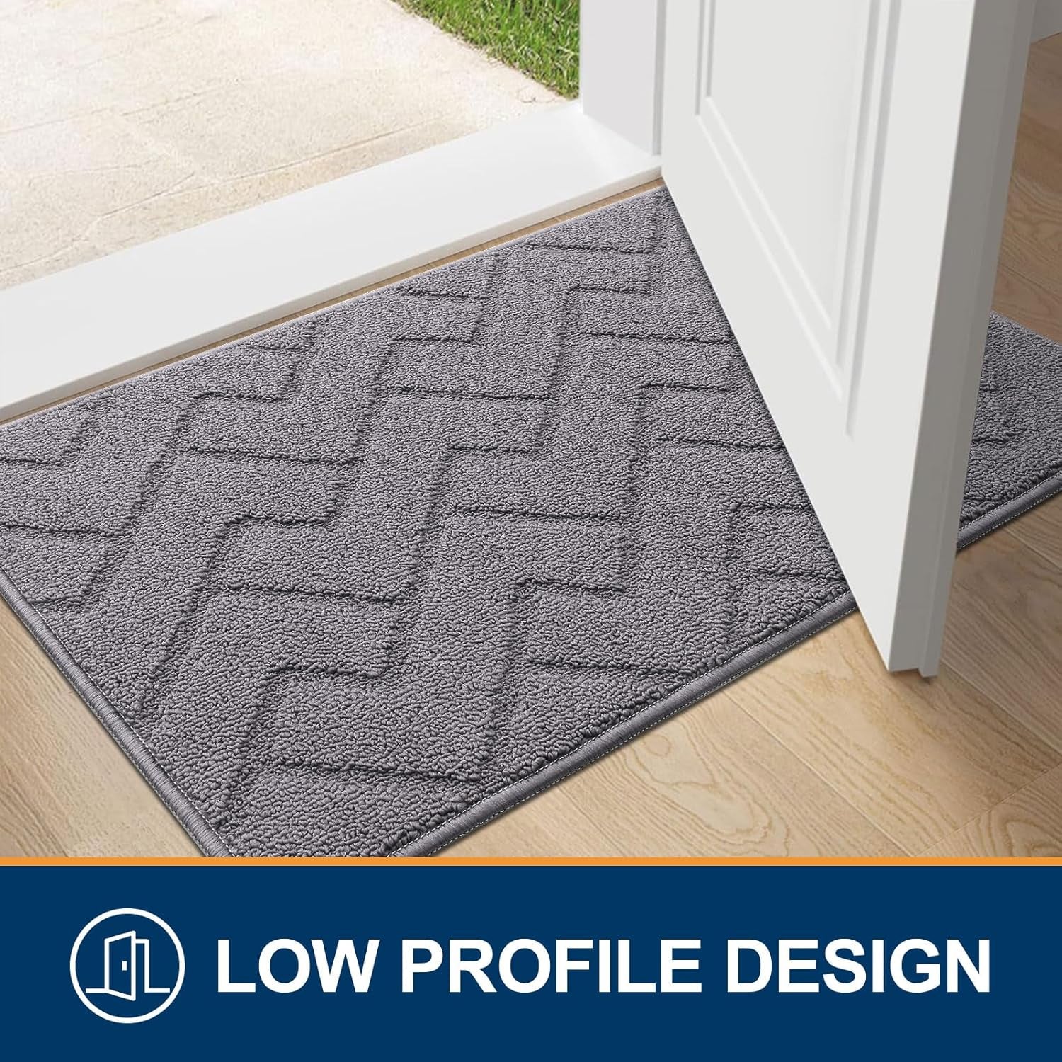 Indoor Door Mat, 32X20, Dirt Resistant and Absorbent, Sturdy Non-Slip Rubber Backing, Easy to Clean, Washable Low-Profile Doormat for Entryway, Grey