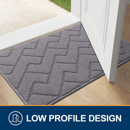 Indoor Door Mat, 32X20, Dirt Resistant and Absorbent, Sturdy Non-Slip Rubber Backing, Easy to Clean, Washable Low-Profile Doormat for Entryway, Grey