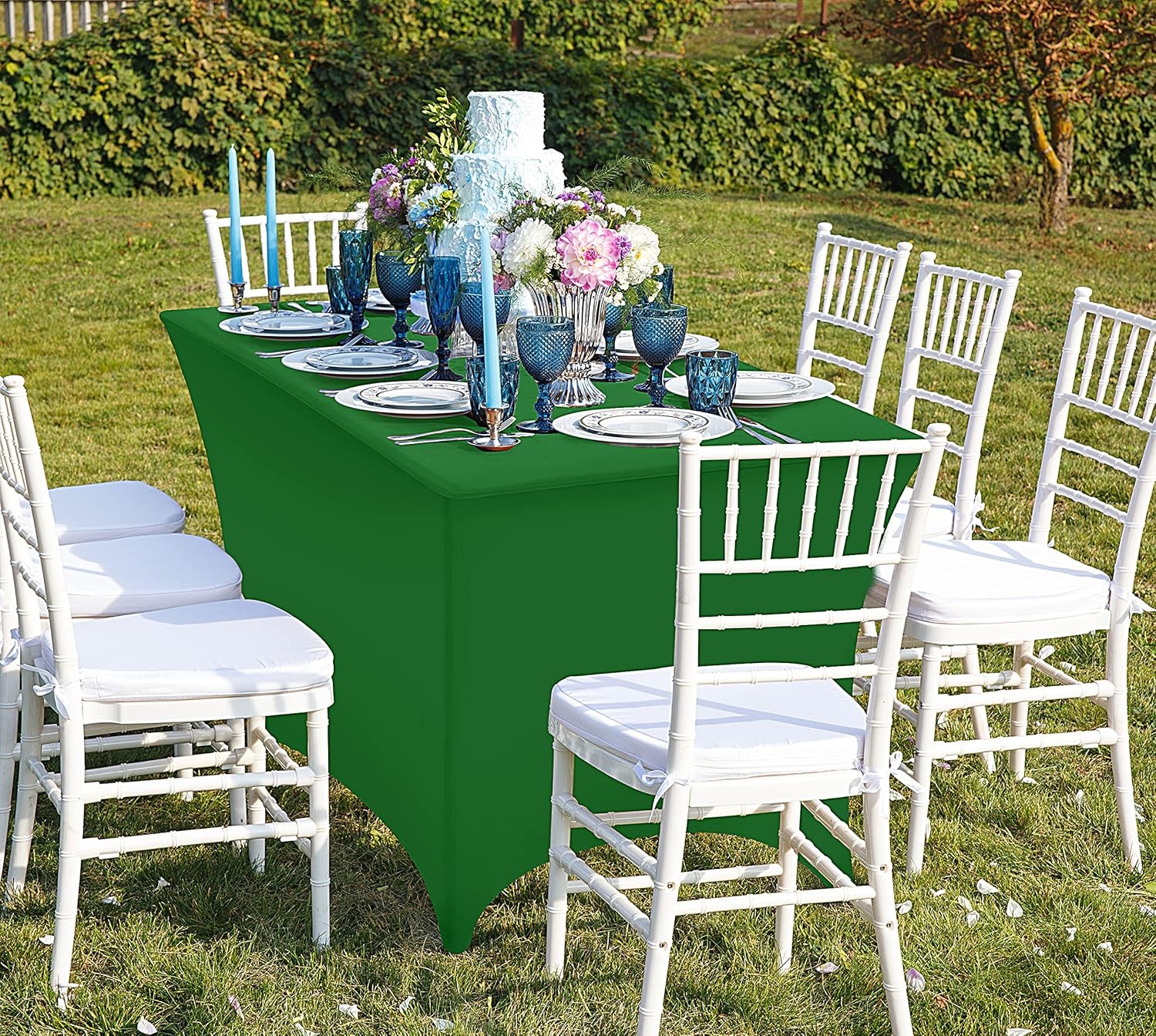 Spandex Tablecloth 2 Pack [6FT, Emerald Green] Tight, Fitted, Washable and Wrinkle Resistant Stretch Rectangular Patio Table Cover for Event, Wedding & Parties [72Lx30Wx30H Inch]