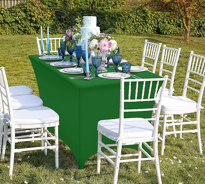 Spandex Tablecloth 2 Pack [6FT, Emerald Green] Tight, Fitted, Washable and Wrinkle Resistant Stretch Rectangular Patio Table Cover for Event, Wedding & Parties [72Lx30Wx30H Inch]