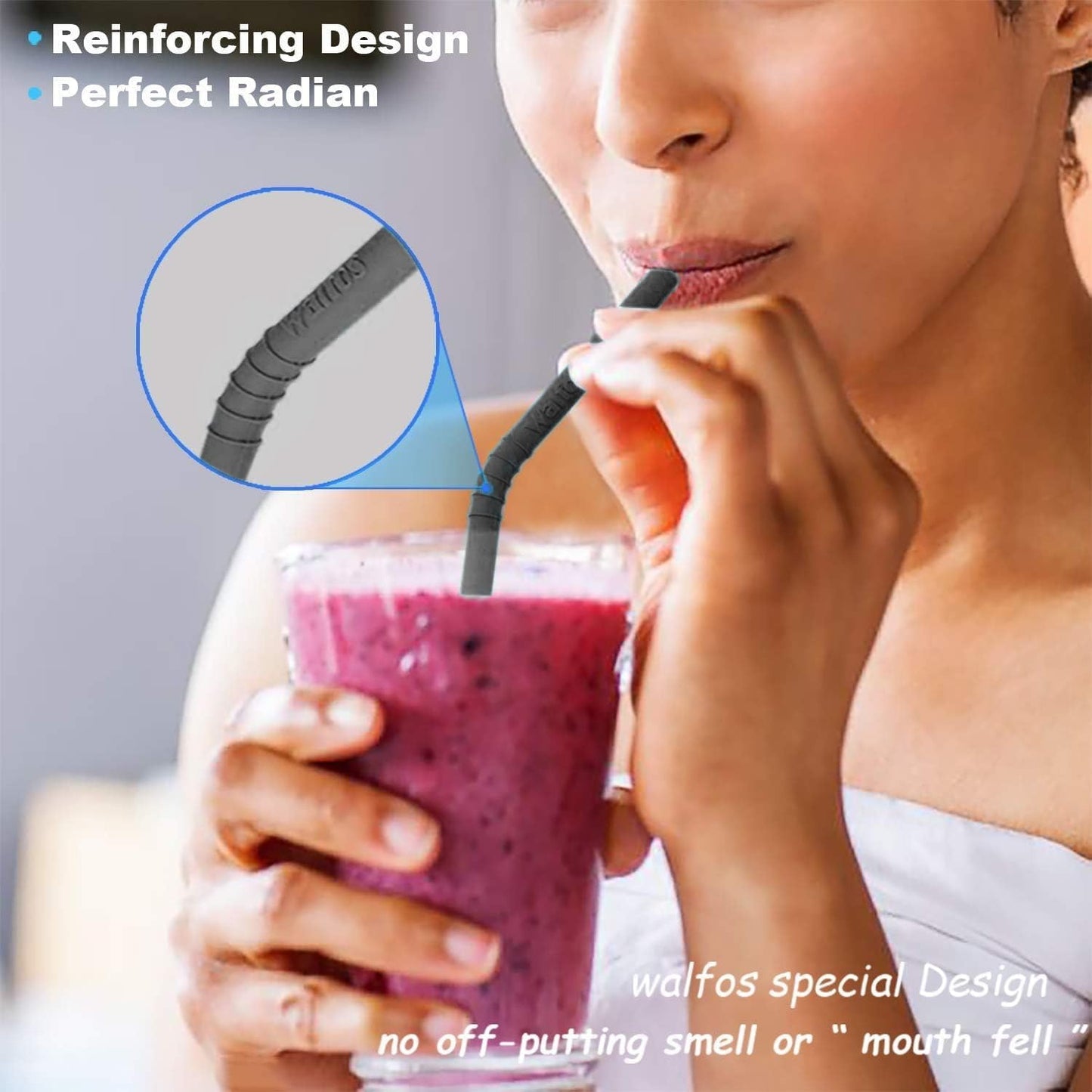 Reusable Silicone Straws -10.5 Inch Flexible Drinking Bendy Straws for Smoothies 20 & 30 Oz Tumblers, BPA Free (6 Pcs + 1 Cleaning Brushes ）