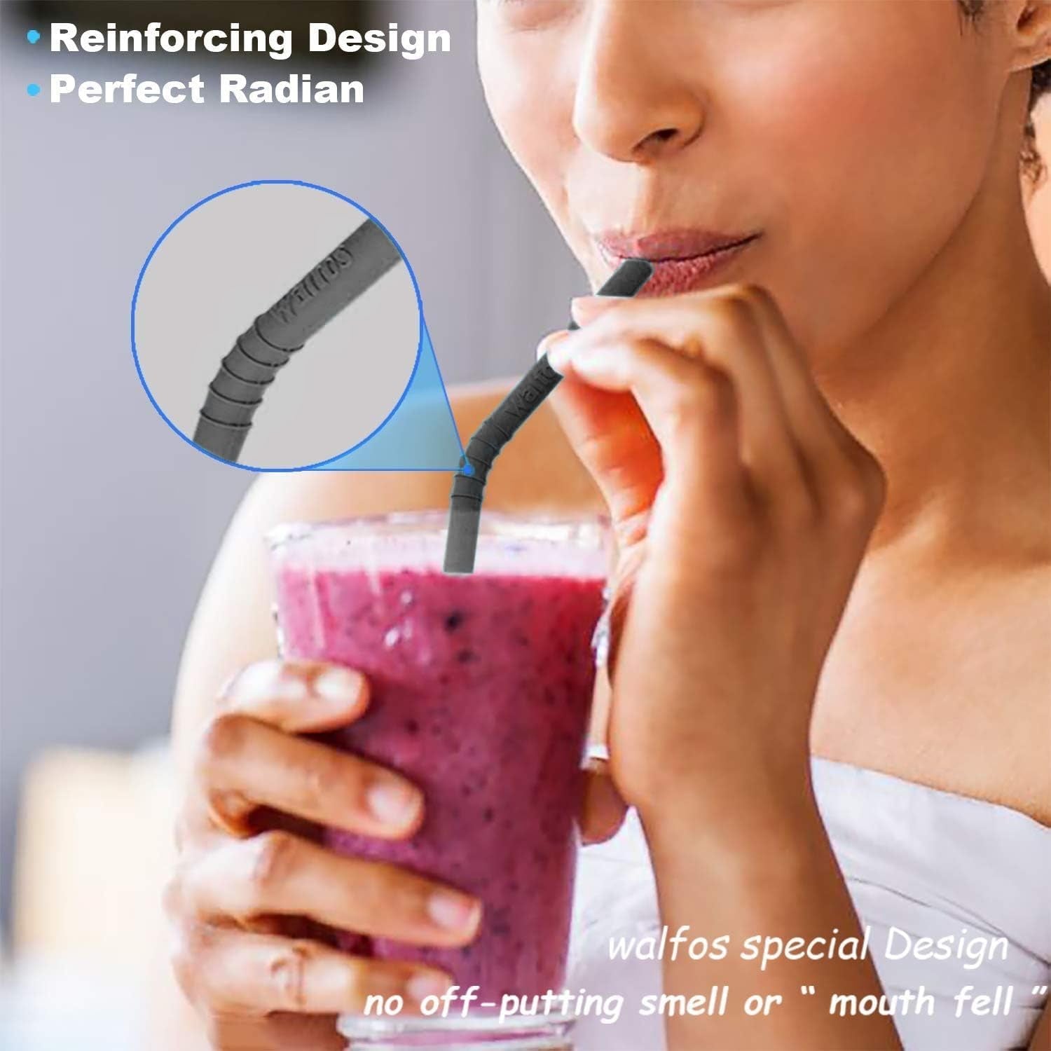 Reusable Silicone Straws -10.5 Inch Flexible Drinking Bendy Straws for Smoothies 20 & 30 Oz Tumblers, BPA Free (6 Pcs + 1 Cleaning Brushes ）