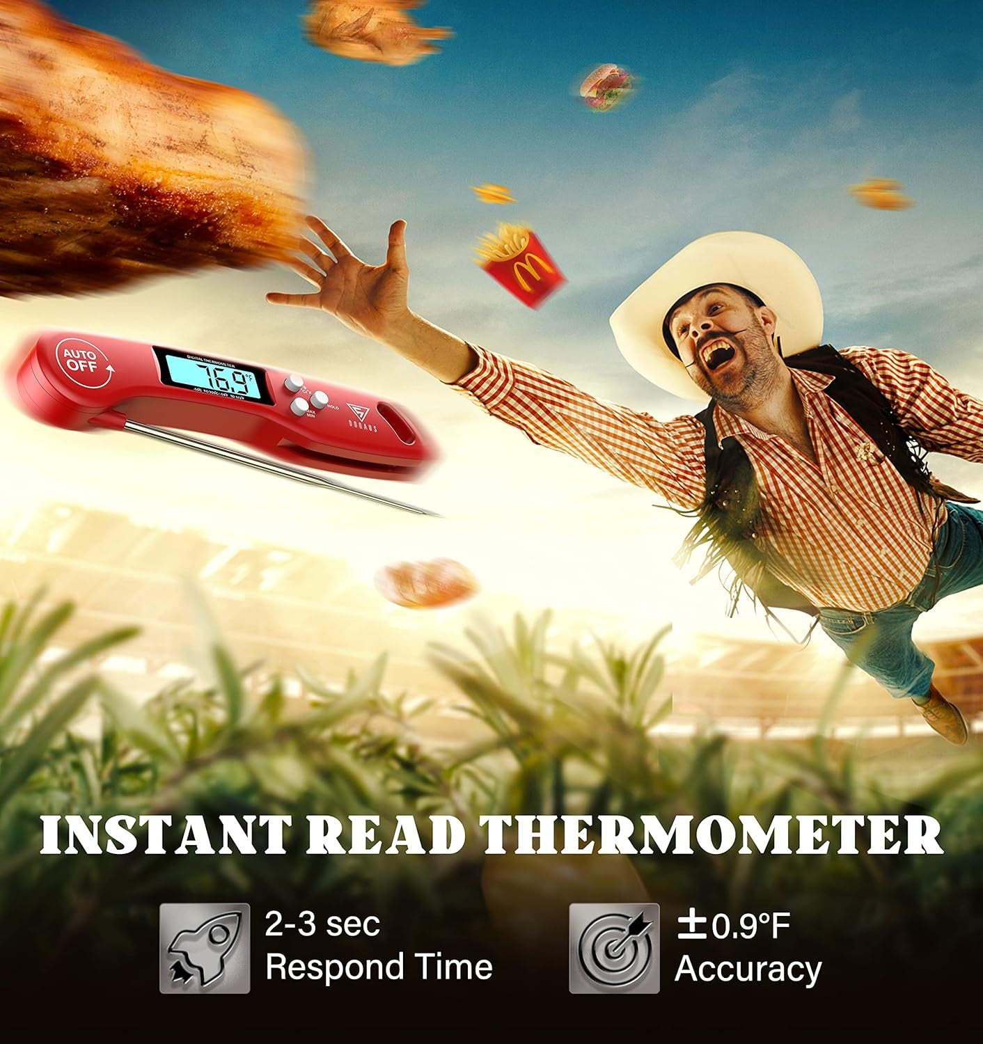 Digital Meat Thermometer, Instant Read Food Thermometers for Cooking, Kitchen Probe with Backlit & Reversible Display, Wide Temperature Range for Turkey, Grill, BBQ, Baking, Bread, Sourdough