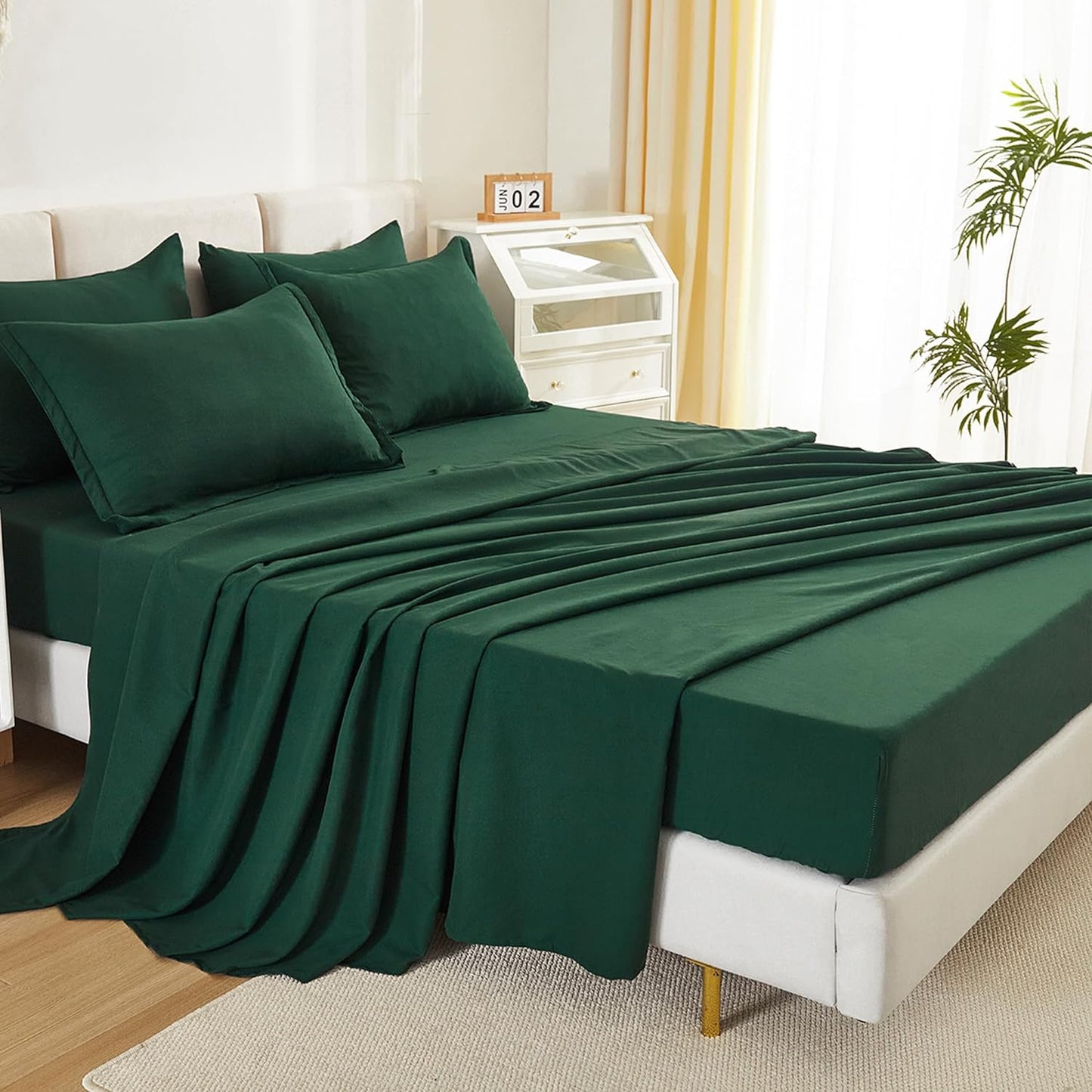 King Size Comforter Set Dark Emerald Green - 7 Pieces Bed in a Bag King Bedding Comforter Sets, Solid Lightweight Bed Set with Comforter, Sheets, Pillowcases & Shams