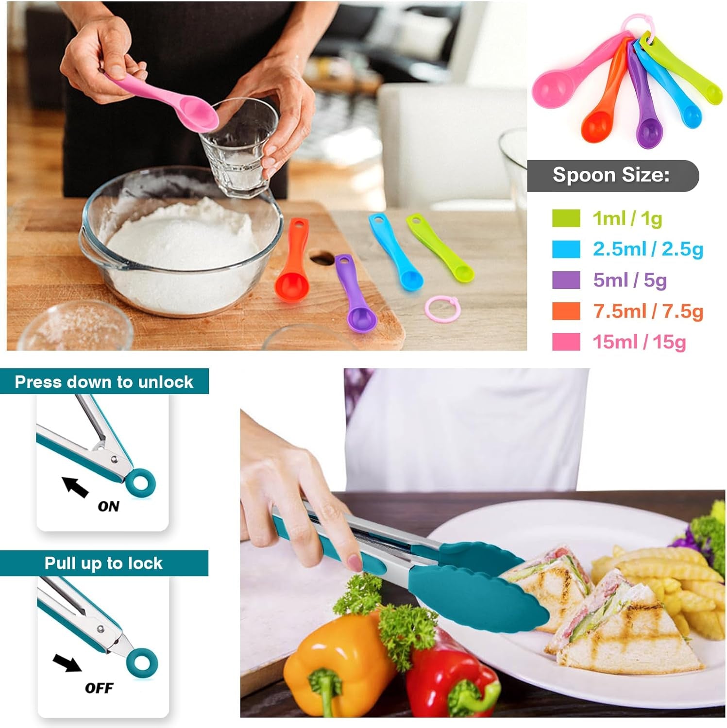 14 Pcs Silicone Spatulas Set, Heat Resistant Rubber Spatula for Nonstick Cookware, Include Spatulas, Cooking Spoons, Kitchen Tong, Baking Utensils, Dishwasher Safe, Multicolor