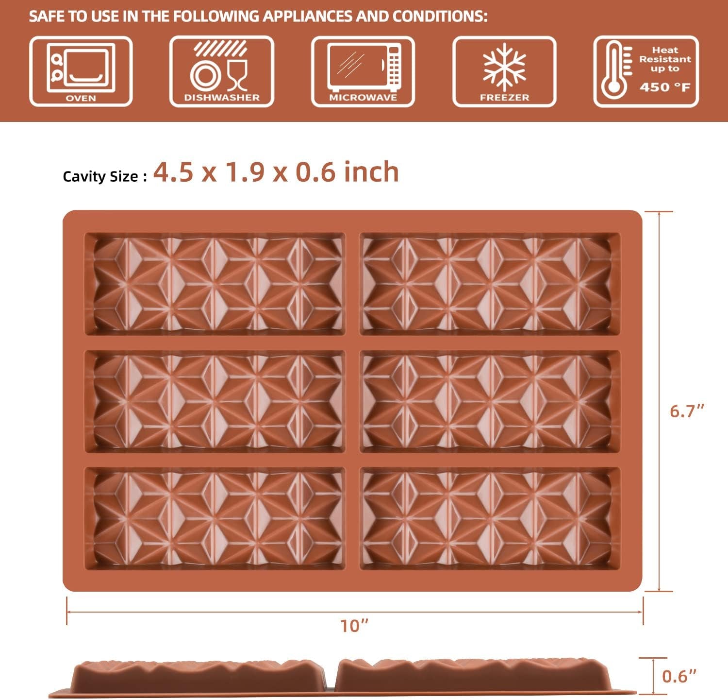 Chocolate Bar Mold - Deep Dubai Break Apart Silicone Molds for Knafeh, Pistachio, Chocolate Bars, and Wax Melts (Large Pyramid Shape)