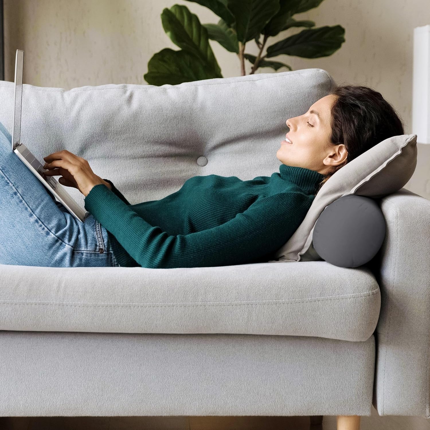 Bolster Pillows Insert (Pack of 2, Grey) - 6 X 16 Inches Bed and Couch Pillows - Indoor Decorative Pillows