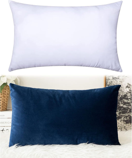 Velvet Soft Soild Decorative Square Throw Pillow Cover and Throw Pillow Insert Hypoallergenic Premium Pillow 12 X 20 Inch 30 X 50 Cm Dark Blue