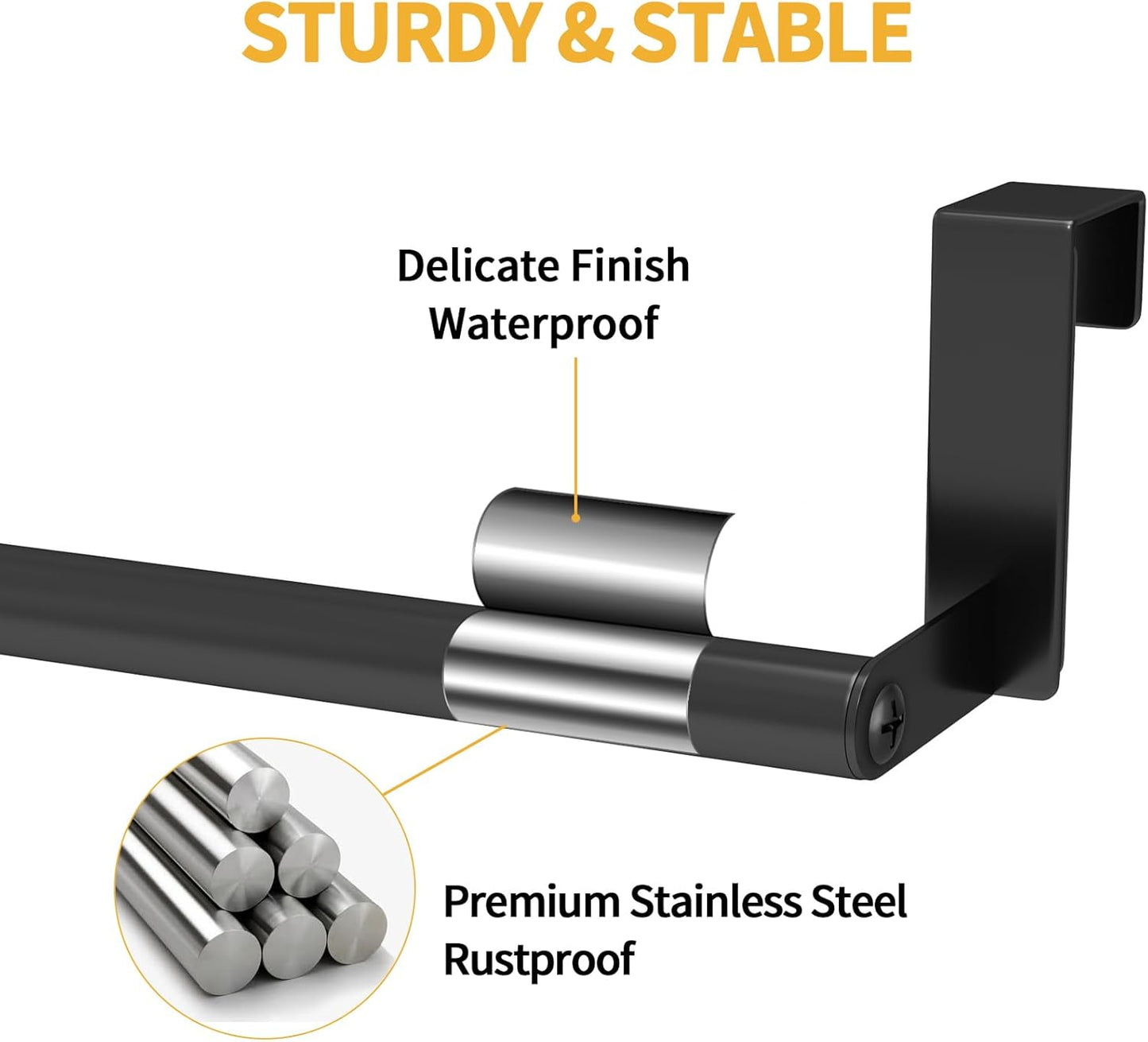 Over the Door Towel Rack, Kitchen Towel Holder over Cabinet Door Towel Bar Stainless Steel for Cupboard for Kitchen Dish Towel Holder Hanger, 2 Pack (Black)